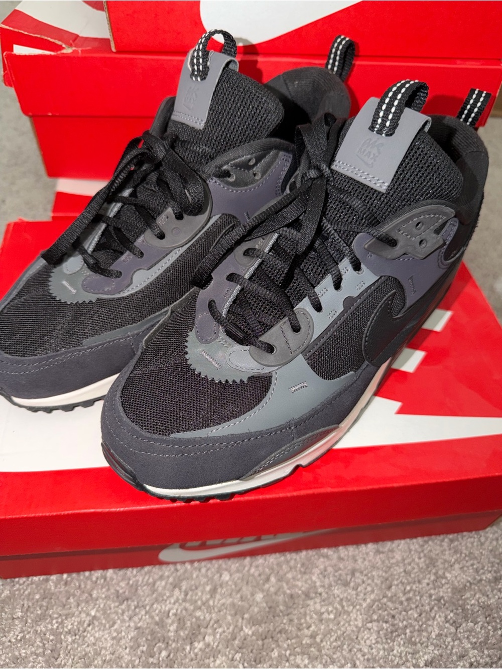 NIKE Air Max 90 Futura Sneakers in "Black/Iron Frey/Oil Grey/Black" - Size: W 10